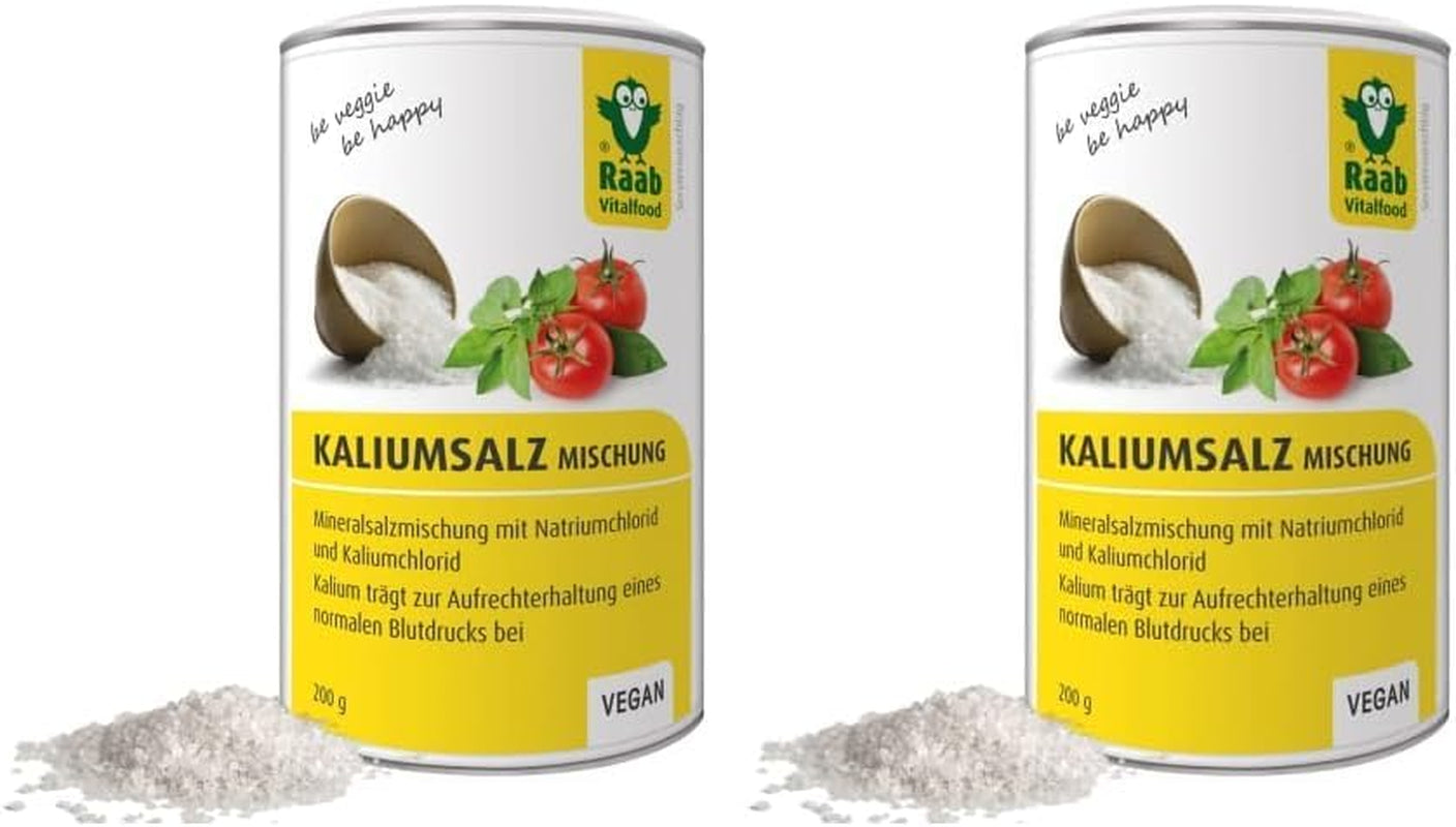 Raab Vitalfood Kalium salt-Mischung, Mineralsalzmischung mit 66,7% Natriumchlorid (Kochsalz) and 33% Kaliumchlorid, Kalium trägt zur Aufrechterhaltung eines normalen Blutdruck bei (1 x 200 g Dávka)