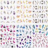 6 Blatt 3D Lila Schmetterling Samolepky na nehty Selbtklebend Nagelaufkleber Schmetterlinge Samolepky na nehty Bunte Blühen Marmor Nagel Stickers Regenbogen Welle Linien Nail Art Aufkleber Nageldesign Zubehör