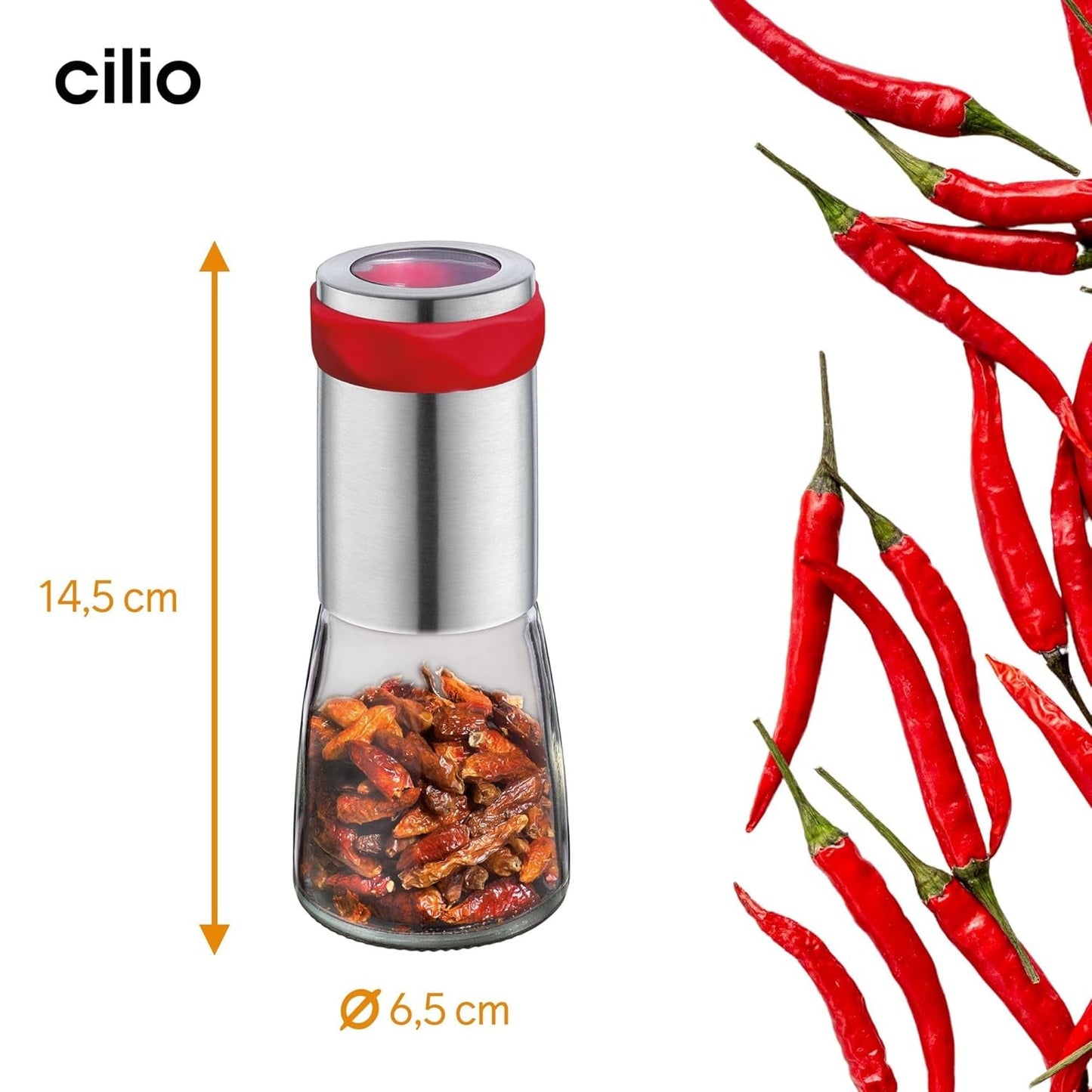 Cilio PICCANTE mlýnek na feferonky, Ø 6,5 cm, V: 14,5 cm, s uzavíracím víkem Mlýnky a kráječe Naty Shop