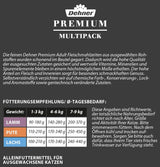 Dehner prémiové mokré krmivo pro kočky, více balení, dospělé kočky, po 4 kusech: jehněčí / krůtí / losos, 12 sáčků x 100 g (1,2 kg)