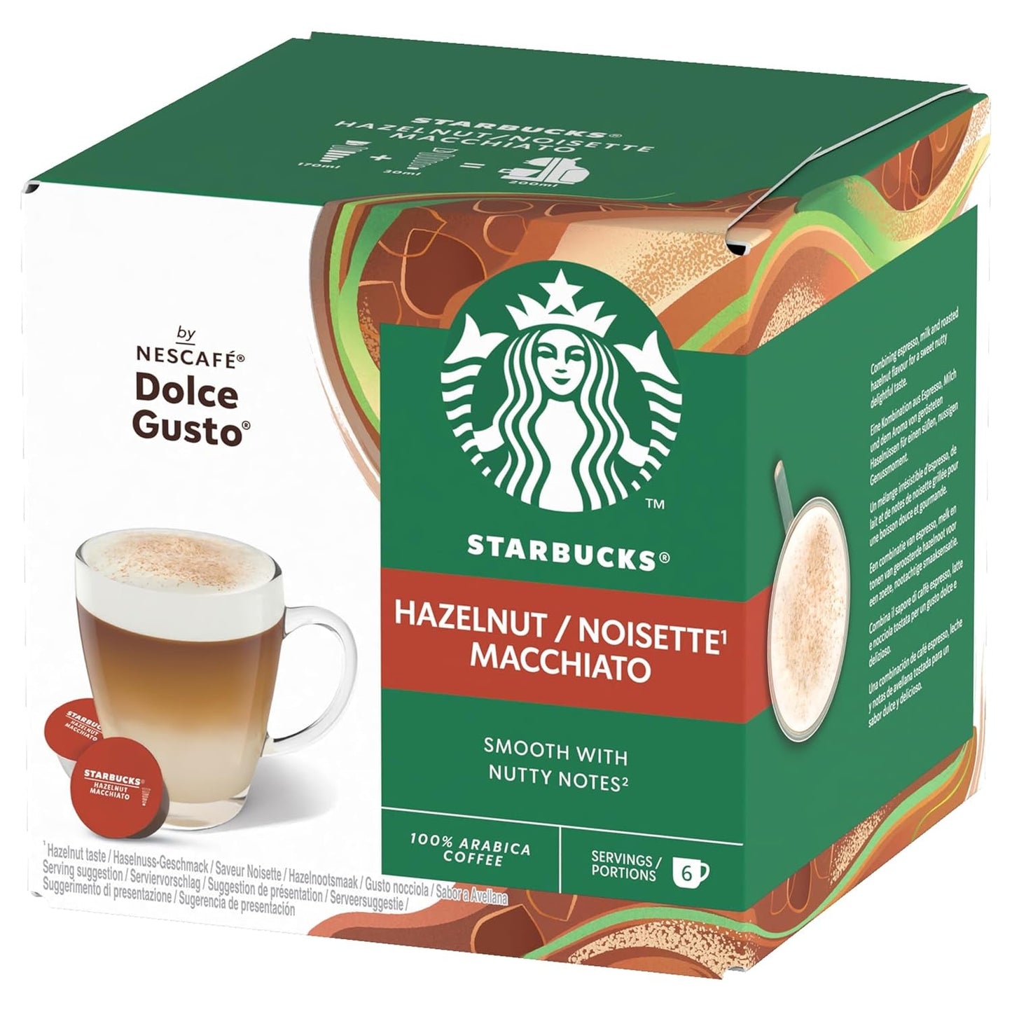 STARBUCKS Hazelnut Macchiato od Nescafé Dolce Gusto, Dunkle Röstung, Kaffeekapseln 6 x 12 (72 kapsel)