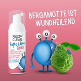 Spumă delicată PopoLino Baby pentru fund, în loc de șervețele umede pentru bebeluși. Spumă de curățare cosmetică vegană și naturală! Spumă pentru fund cu aloe vera, hamamelis, bergamotă și vitamina E. Face fundurile și mediul înconjurător fericite.