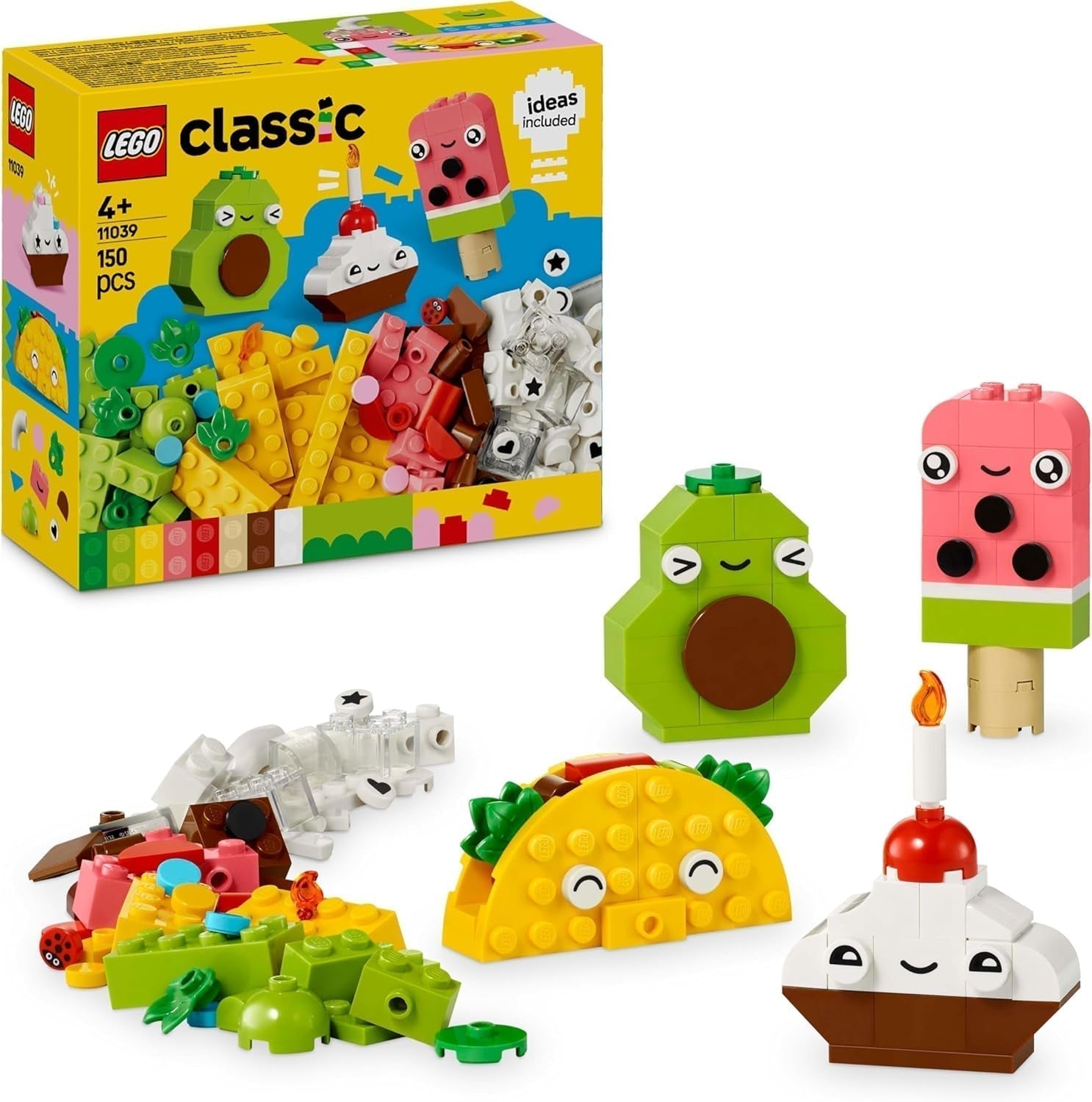 LEGO Classic Kreativní stavění svačin, zábava s jídlem pro nápadité hraní rolí, stavebnice pro chlapce a dívky od 4 let, Cupcake, avokádo, nanuk a taco 11039 stavebnic Besuche den LEGO-Store Výchozí název