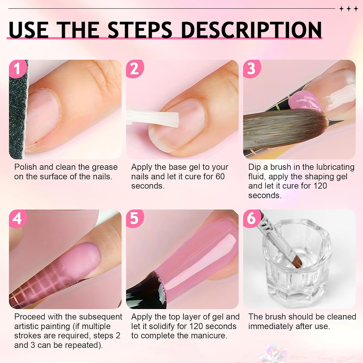 Polygelový roztok na nehty, sada na nehty Poly Gel Slip Solution, tekuté roztoky na nehty Polygel 75 ml, 5 klipů na nehty, 3 kartáčky na nehty, 1 křišťálový kelímek, 100 čisticích listů