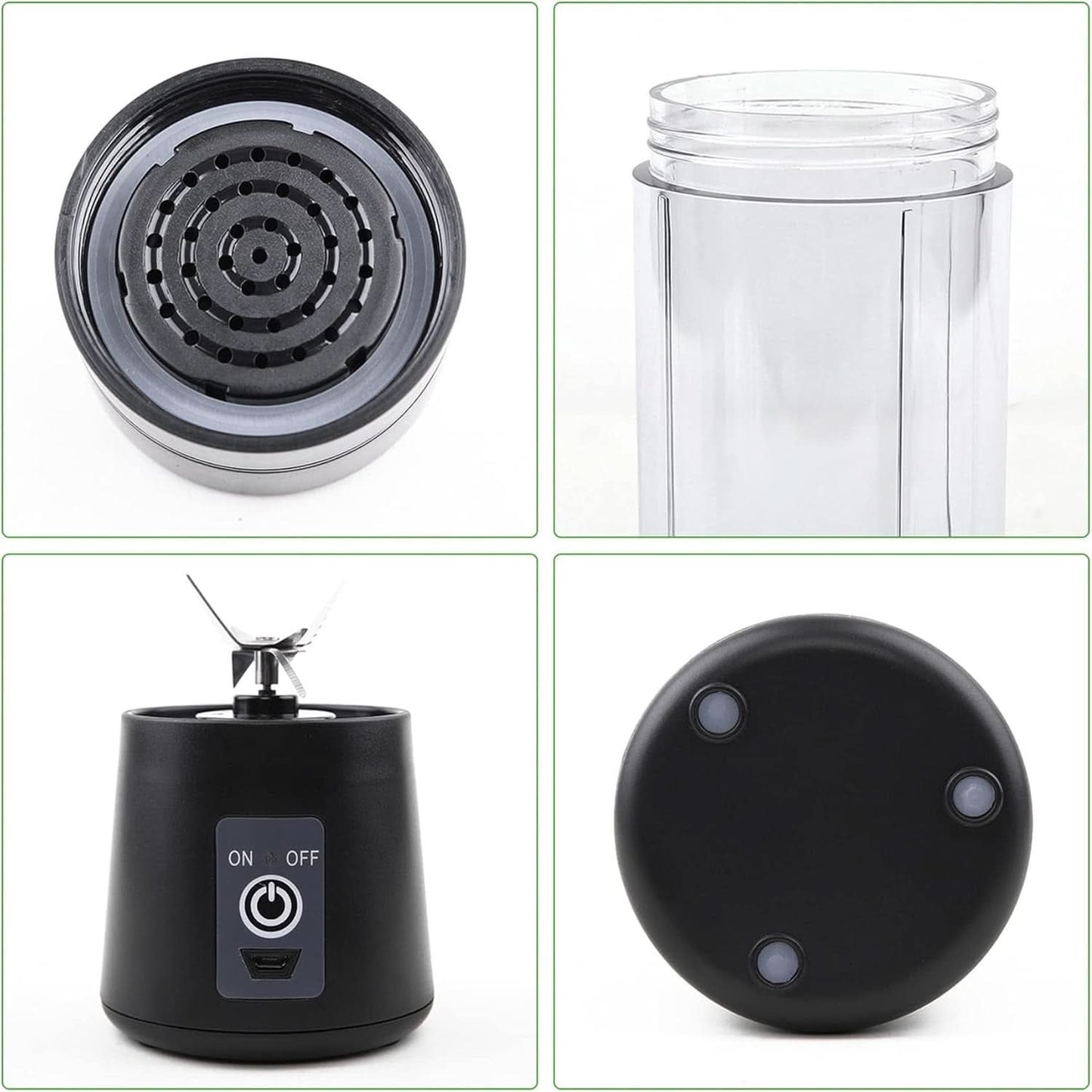 Mixér Smoothie Maker Tragbarer Entsafter: 380 ml Standmixer Persönlicher Shaker Proteinshake Mit 6 Edelstahlmesser Tragbar-Bpa-Freie Mit Usb-Mixbecher Für Shakes,Saftoutdoor,Schwarz Bucatarie Naty Shop