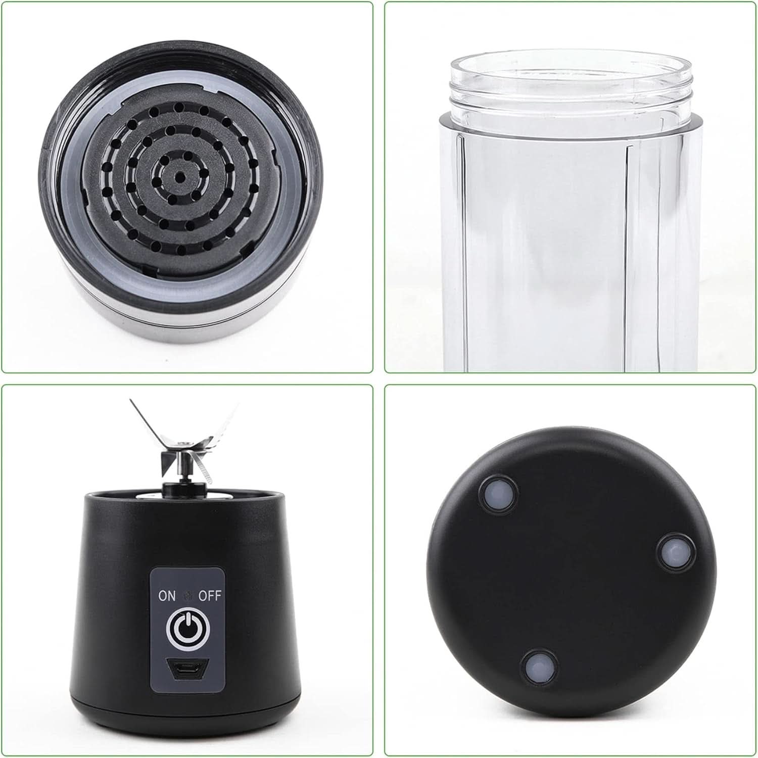 Mixér Smoothie Maker Tragbarer Entsafter: 380 ml Standmixer Persönlicher Shaker Proteinshake Mit 6 Edelstahlmesser Tragbar-Bpa-Freie Mit Usb-Mixbecher Für Shakes,Saftoutdoor,Schwarz Bucatarie Naty Shop