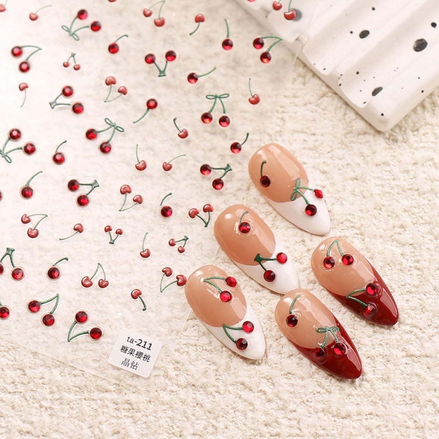 JMEOWIO 3D Nálepka na nehty Kirsche Nail Art Nálepka Selbtklebend Nagelaufkleber 5D Stereoskopická dekorace Nageldesign Zubehör 1 Blatt