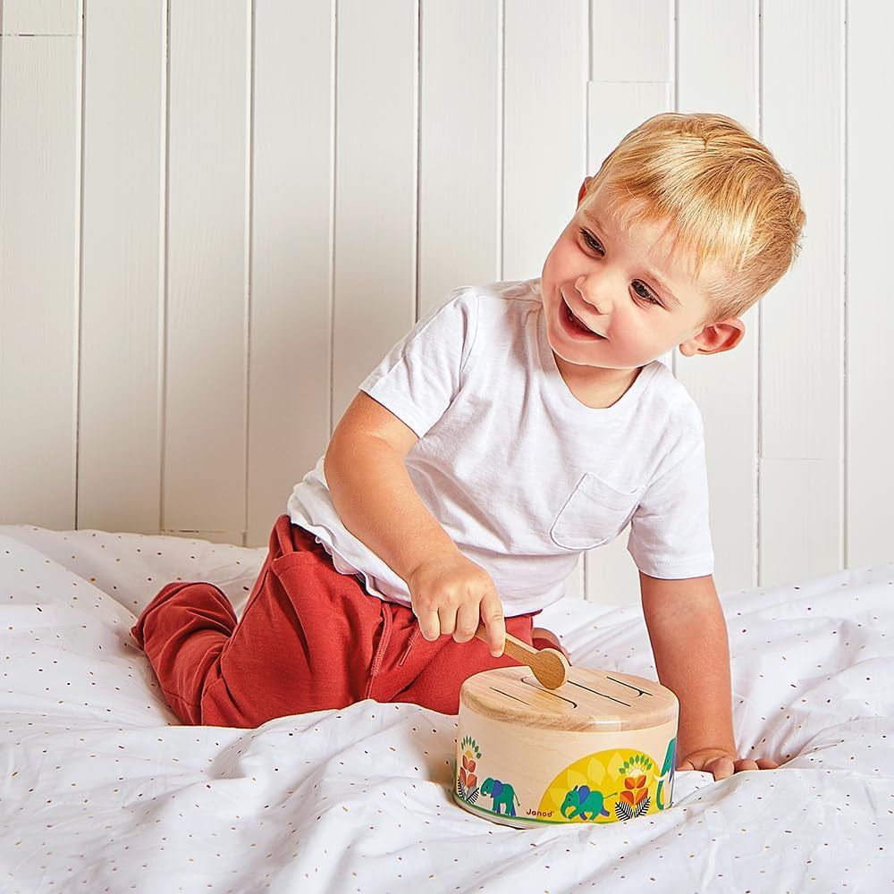 Janod - Gioia Drum - FSC dřevěný buben + buben - Hraní rolí a rané hudební vzdělání - Akvarel - Od 18 měsíců, J07650 Bebe Toys Naty Shop