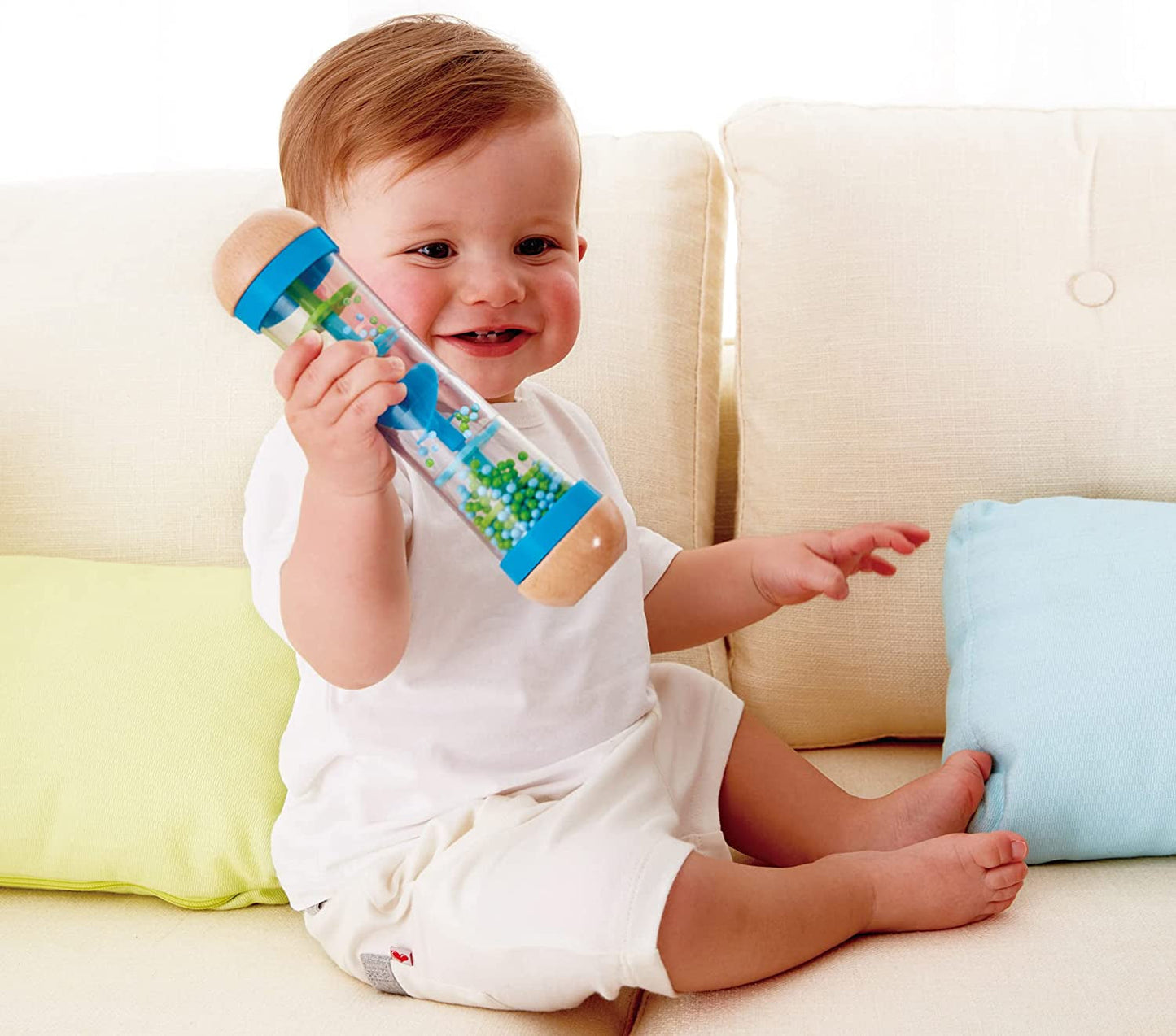Hape rainmaker | mini hudební hračka s dřevěnými rolničkami, modrá Toys Bebe Naty Shop