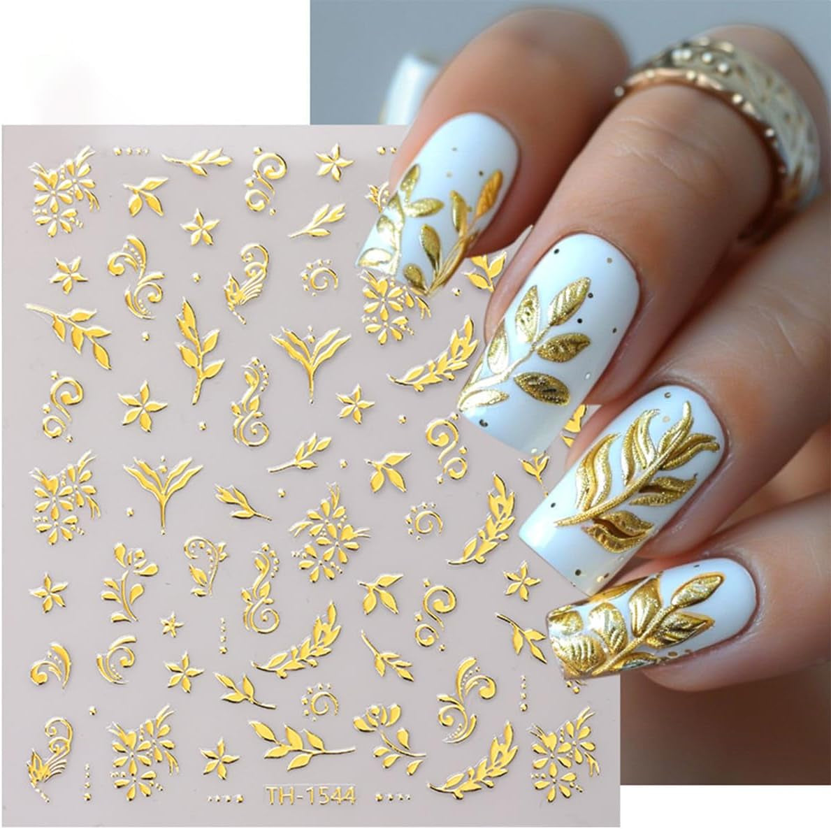 JMEOWIO Nálepka na nehty Goldene Blumen 8 Blatt Nálepka na nehty Selbtklebend Nagelaufkleber Dekoration Nageldesign Zubehör