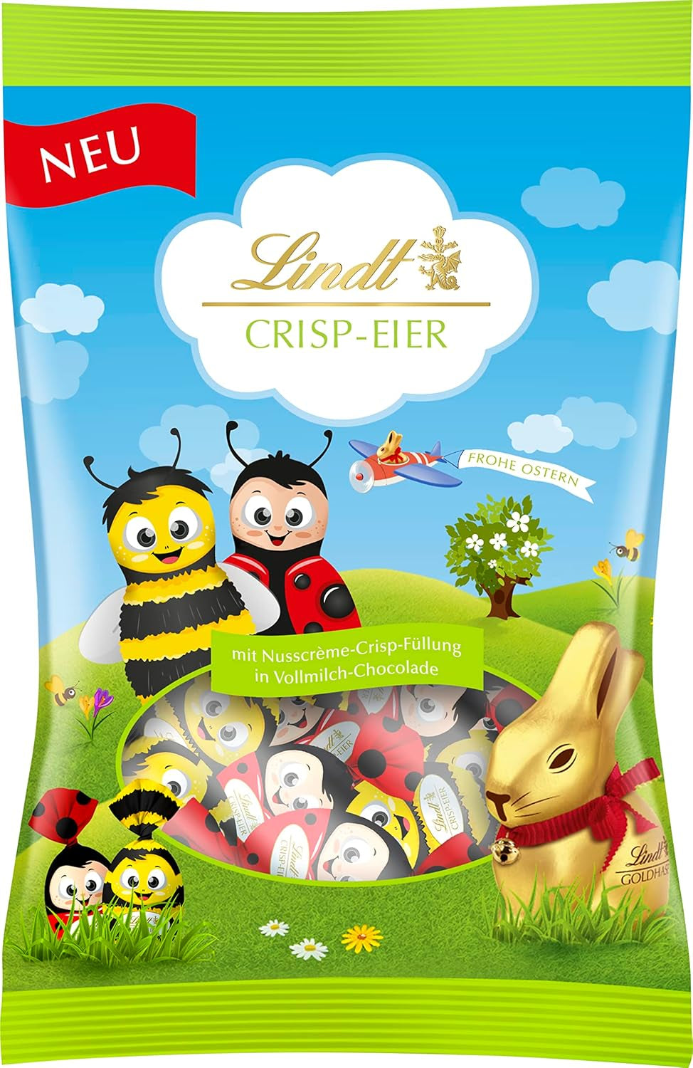 Lindt Čokoládová křupavá vajíčka | 86g sáček | Čokoládová vajíčka z alpského mléka s jemnou křupavou oříškovou krémovou náplní na Velikonoce | Velikonoční čokoláda pro děti | Čokoládový dárek | Velikonoční vajíčka | Čokoládová vajíčka