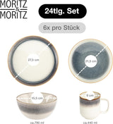 Moritz & Moritz TARENTO 24dílná sada nádobí pro 6, šedá - Elegantní vysoce kvalitní sada kameninových talířů - Sada nádobí obsahuje 6 talířů, 6 dezertních talířů, 6 talířů a 6 šálků