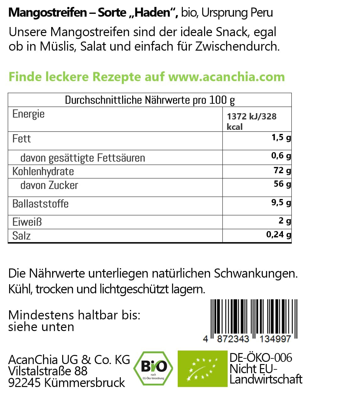 Mango strips - odrůda "Haden" - sušené - bio - raw food kvalita - 400 g Dehydrované produkty Naty Shop