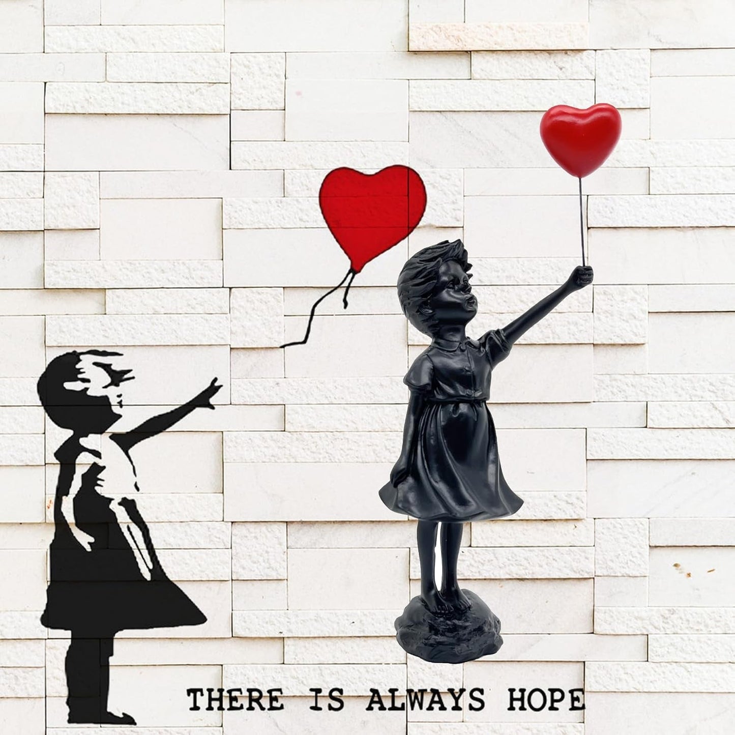 Roztomilá balónová dívka Pryskyřičná plastika Domácí dekor Socha Banksy Červené srdce Dívka balónová postava Moderní umělecká plastika pro stolní police Dekor Sochy a plastiky Naty Shop