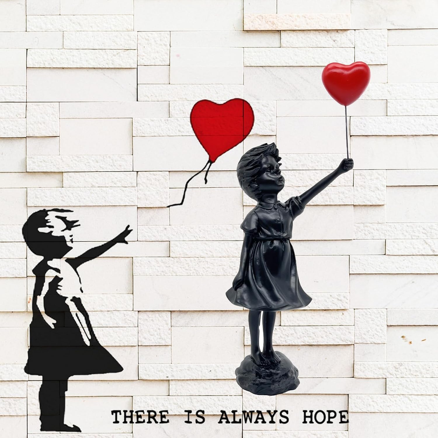 Roztomilá balónová dívka Pryskyřičná plastika Domácí dekor Socha Banksy Červené srdce Dívka balónová postava Moderní umělecká plastika pro stolní police Dekor Sochy a plastiky Naty Shop