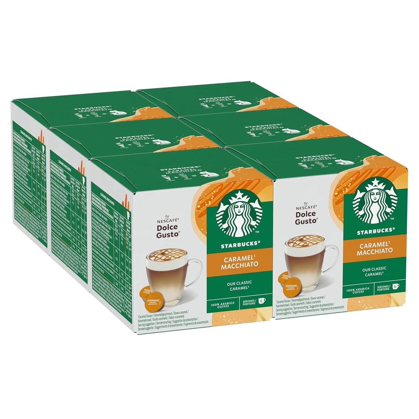 STARBUCKS Caramel Macchiato od Nescafé Dolce Gusto Kaffeekapseln 6 x 12 (72 Kapseln)