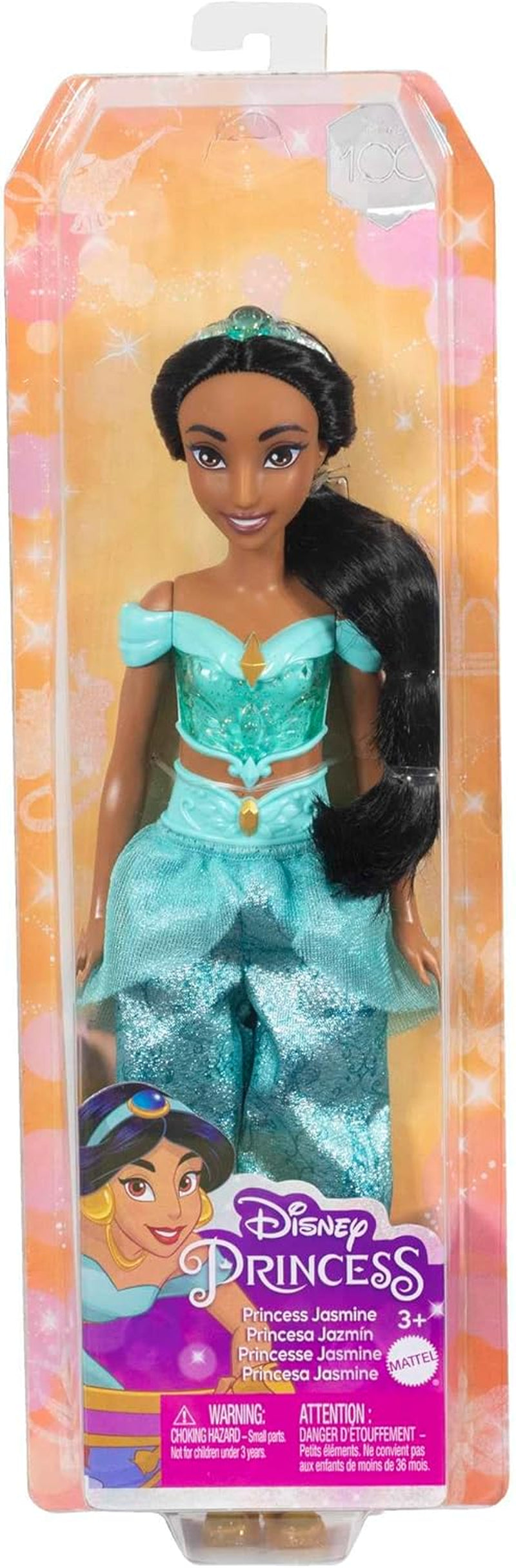 Mattel Disney Princess Toy Jasmine Fashion pohyblivá panenka se třpytivým oblečením a doplňky Dárek pro děti inspirovaný filmem Disney HLW12 Naty Shop Dolls