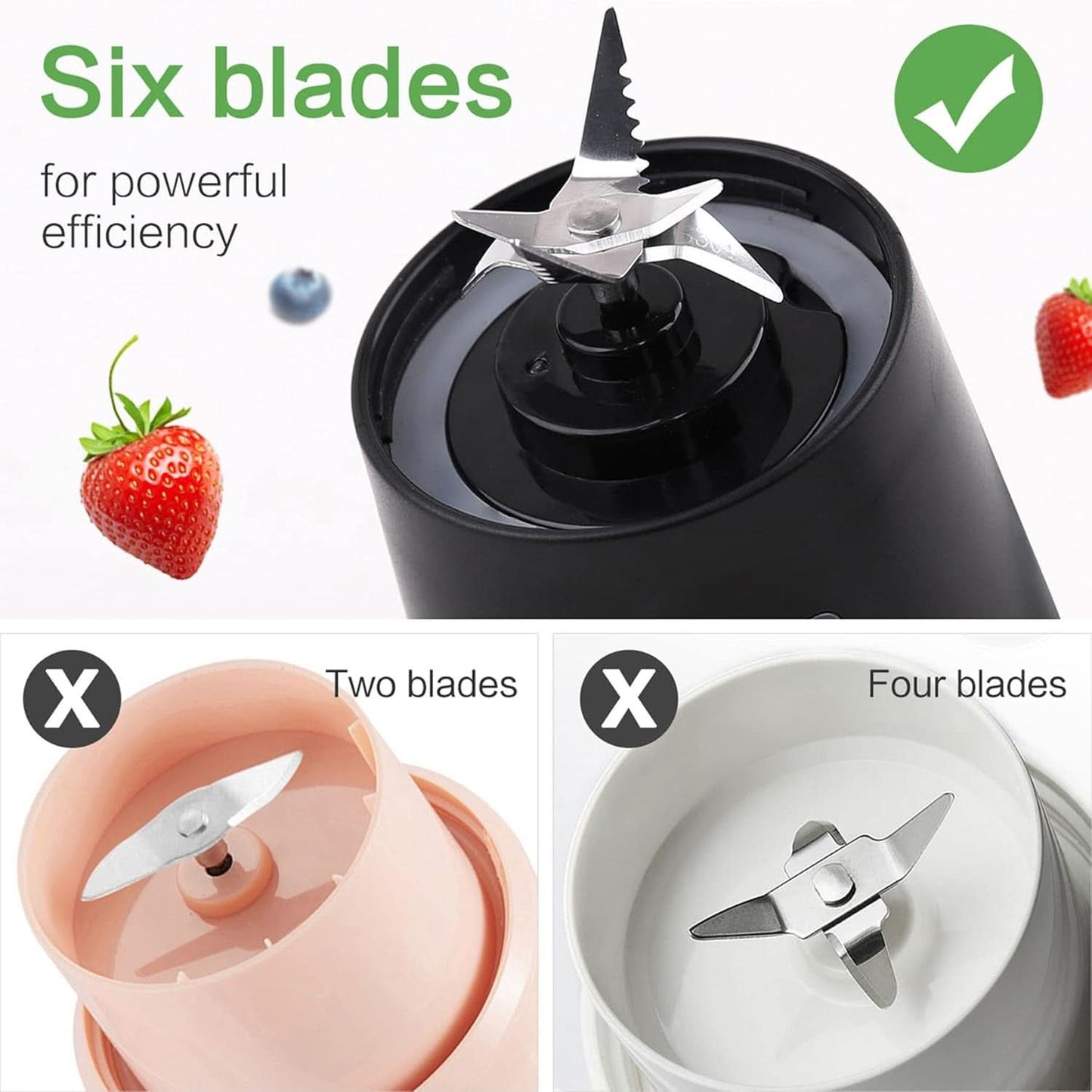 Mixér Smoothie Maker Tragbarer Entsafter: 380 ml Standmixer Persönlicher Shaker Proteinshake Mit 6 Edelstahlmesser Tragbar-Bpa-Freie Mit Usb-Mixbecher Für Shakes,Saftoutdoor,Schwarz Bucatarie Naty Shop