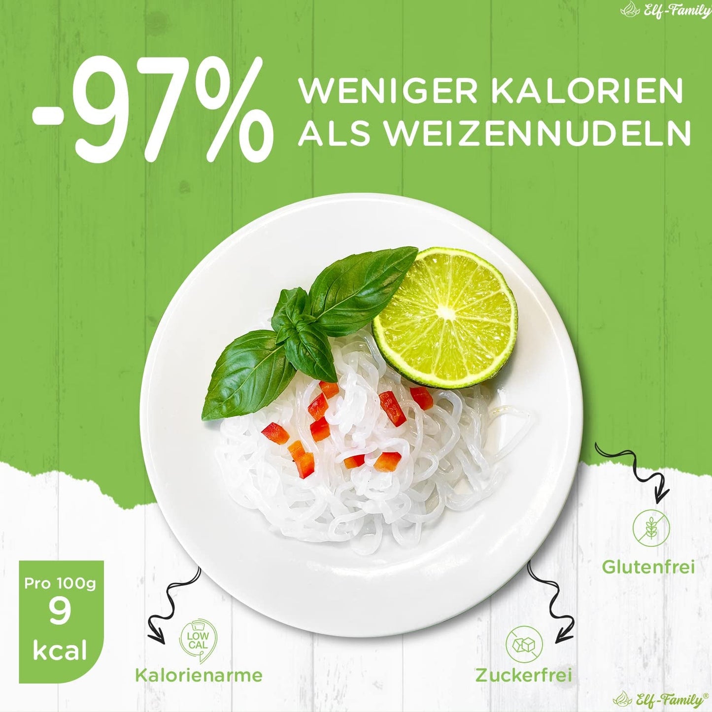 Elf-Family 270g x6er Box (12 balení) Bio Konjak Nudeln Ultra Low Carb Shirataki Nudeln Vegan Bezlepkové-Instantní Nudeln bez kohlenhydrátu/Keto/Kalorienarme/Fettfrei/Zuckerfrei -Spaghetti MHD/202/11