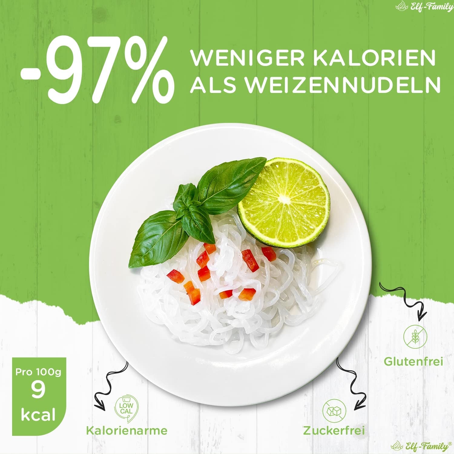 Elf-Family 270g x6er Box (12 balení) Bio Konjak Nudeln Ultra Low Carb Shirataki Nudeln Vegan Bezlepkové-Instantní Nudeln bez kohlenhydrátu/Keto/Kalorienarme/Fettfrei/Zuckerfrei -Spaghetti MHD/202/11