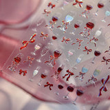 JMEOWIO 3D Nálepka na nehty Roter Kelch Mit Schleife Nálepka na nehty Selbstklebend Nagelaufkleber 5D Stereoskopická dekorace Nageldesign Zubehör 1 Blatt