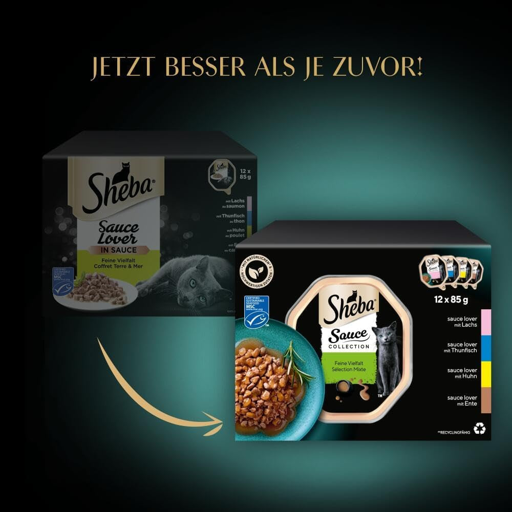 Sheba Sauce Collection Tác Multipack, kvalitní odrůda MSC, 4x12x85g