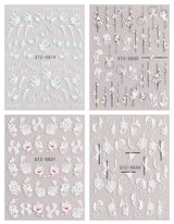 JMEOWIO 3D Nálepka na nehty Frühling Blume Nálepka na nehty Selbstklebend Nagelaufkleber 5D Stereoskopisch Buntes Letní Blumen Dekorace Nageldesign Zubehör 4 Blatt
