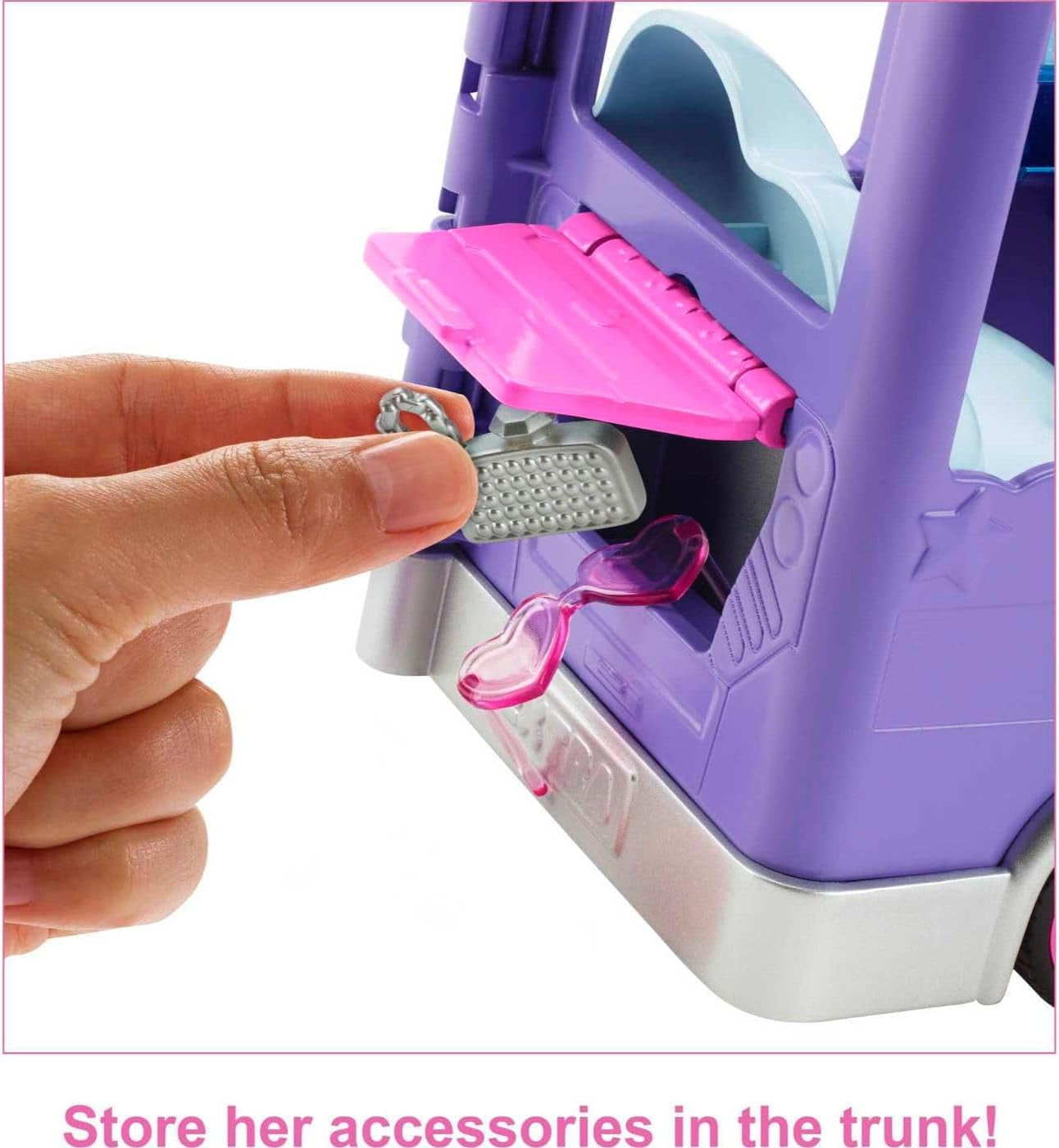 Barbie Extra mini mini panenka, extra mini mini panenka s extra třpytivým cestovním vozem, včetně make-up stanice a příslušenství, dárek pro děti, hračka pro děti od 3 let, HKF84