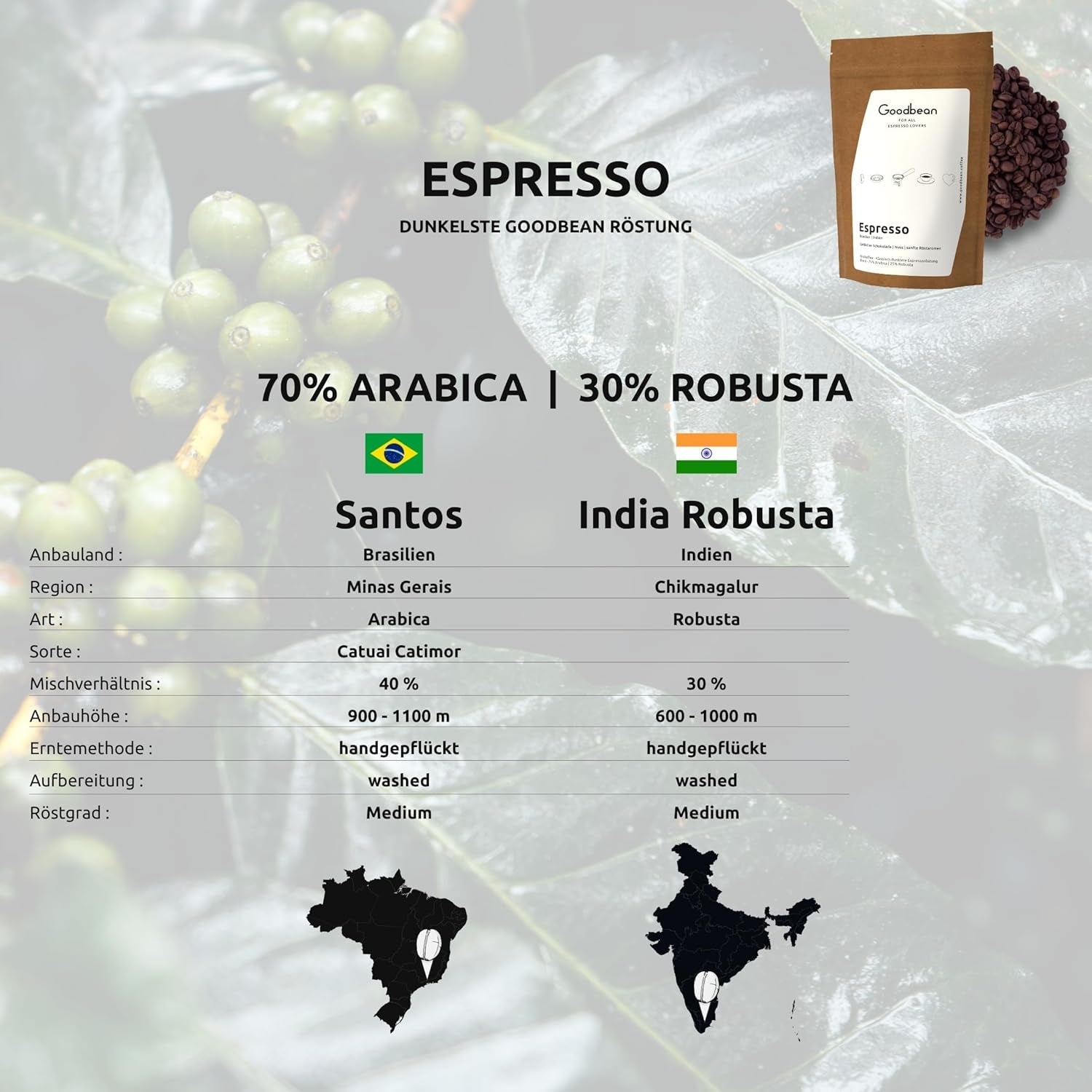 ESPRESSO | Kávová zrna 500g - 100% Arabica | Čerstvě upražené pro přípravu espressa | Celá kávová zrna | Klasická chuť kávy