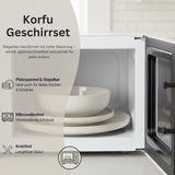 SANGER | 24dílná sada korfuského nádobí Večeřský servis pro 8 ručně vyrobených keramických sad nádobí včetně talířů Dezertní talíře a talíře Suma Krémové nádobí s pískovou texturou