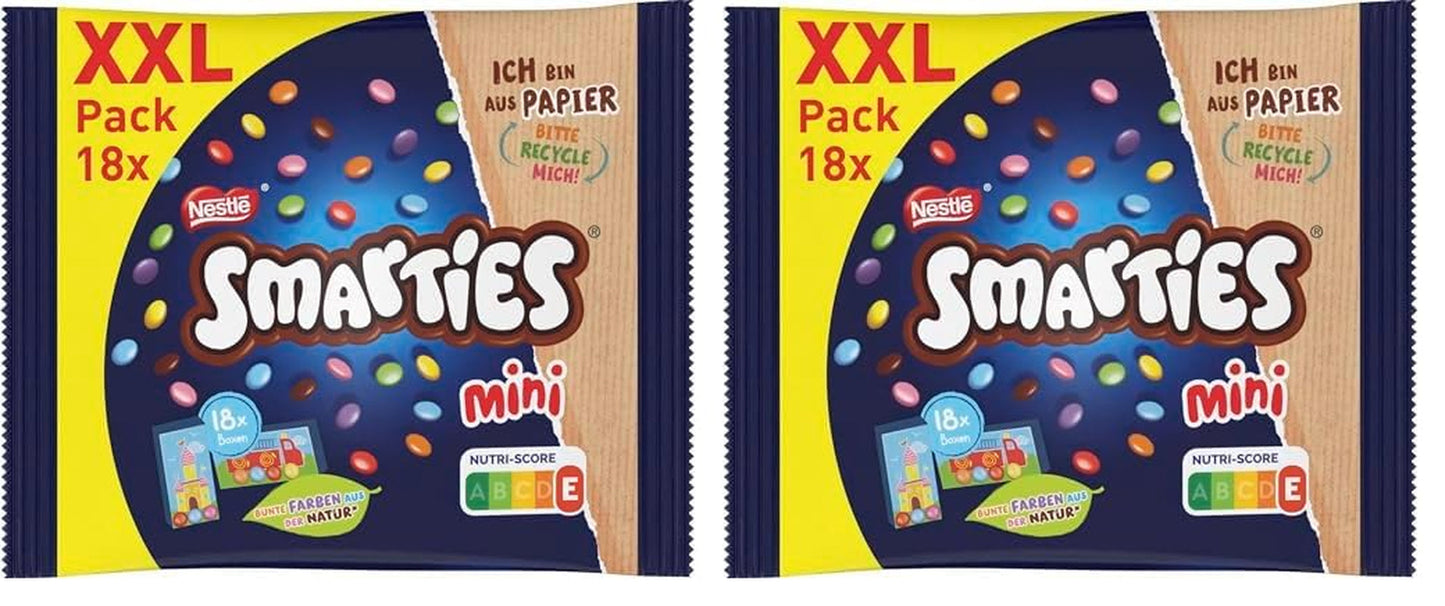 Nestlé SMARTIES Mini XXL kapsičky, Čokoládová čočka, Ideální pro sdílení a zábavu s rodinou a přáteli, Přírodní barvy, Recyklovatelné balení, Balení po 2 (1 x 259 g)