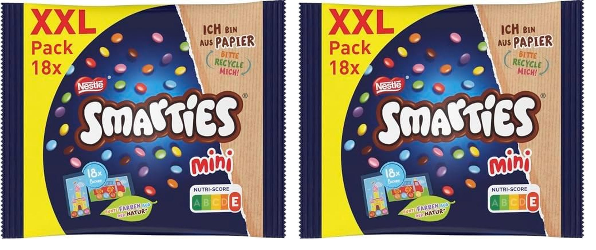 Nestlé SMARTIES Mini XXL kapsičky, Čokoládová čočka, Ideální pro sdílení a zábavu s rodinou a přáteli, Přírodní barvy, Recyklovatelné balení, Balení po 2 (1 x 259 g)