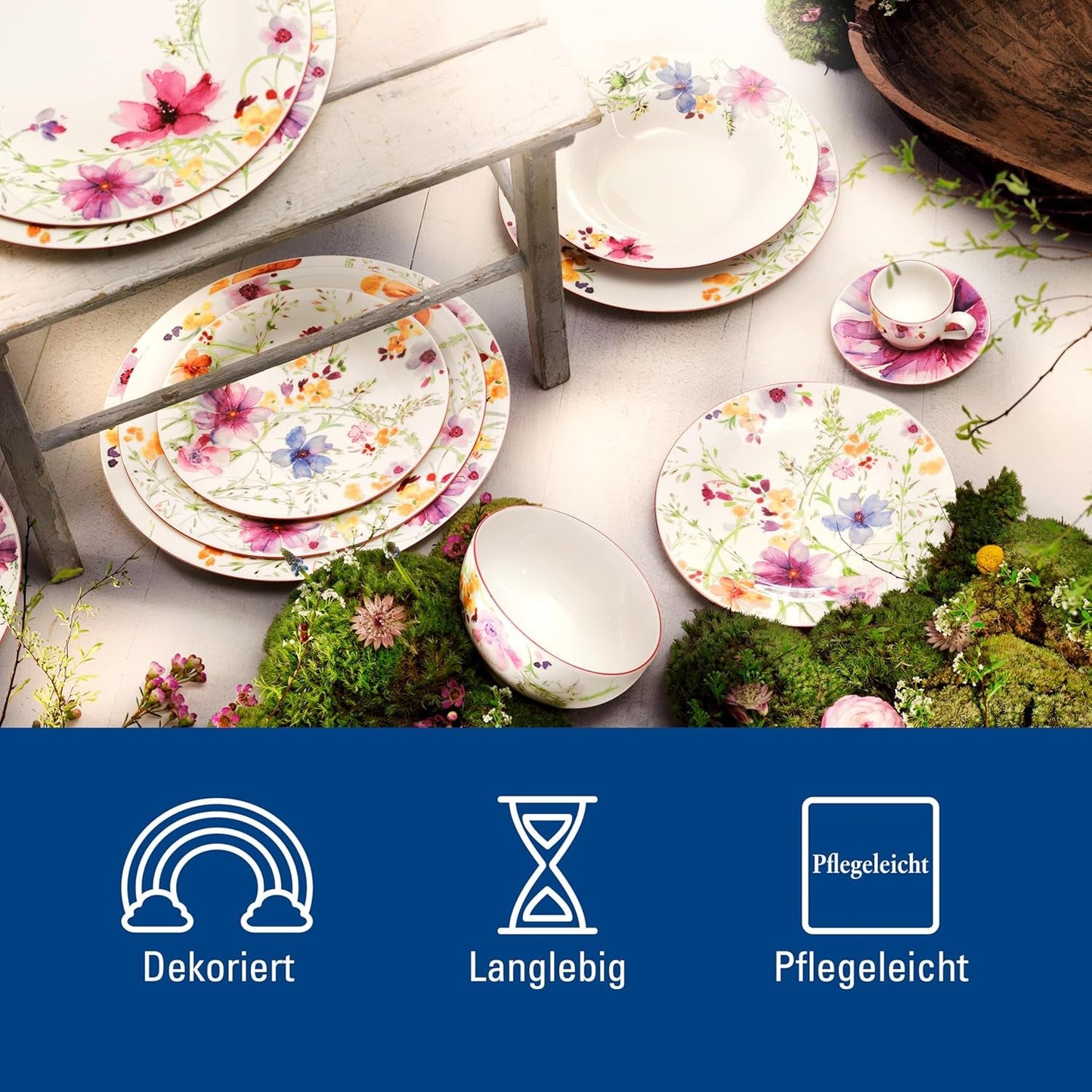 Startovací sada Villeroy & Boch Mariefleur, Různé barvy, Vhodné do myčky, Vhodné do mikrovlnné trouby, Sada nádobí pro 2, Sada květinového nádobí, Nádobí, Kombinovaná sada, Prémiový porcelán