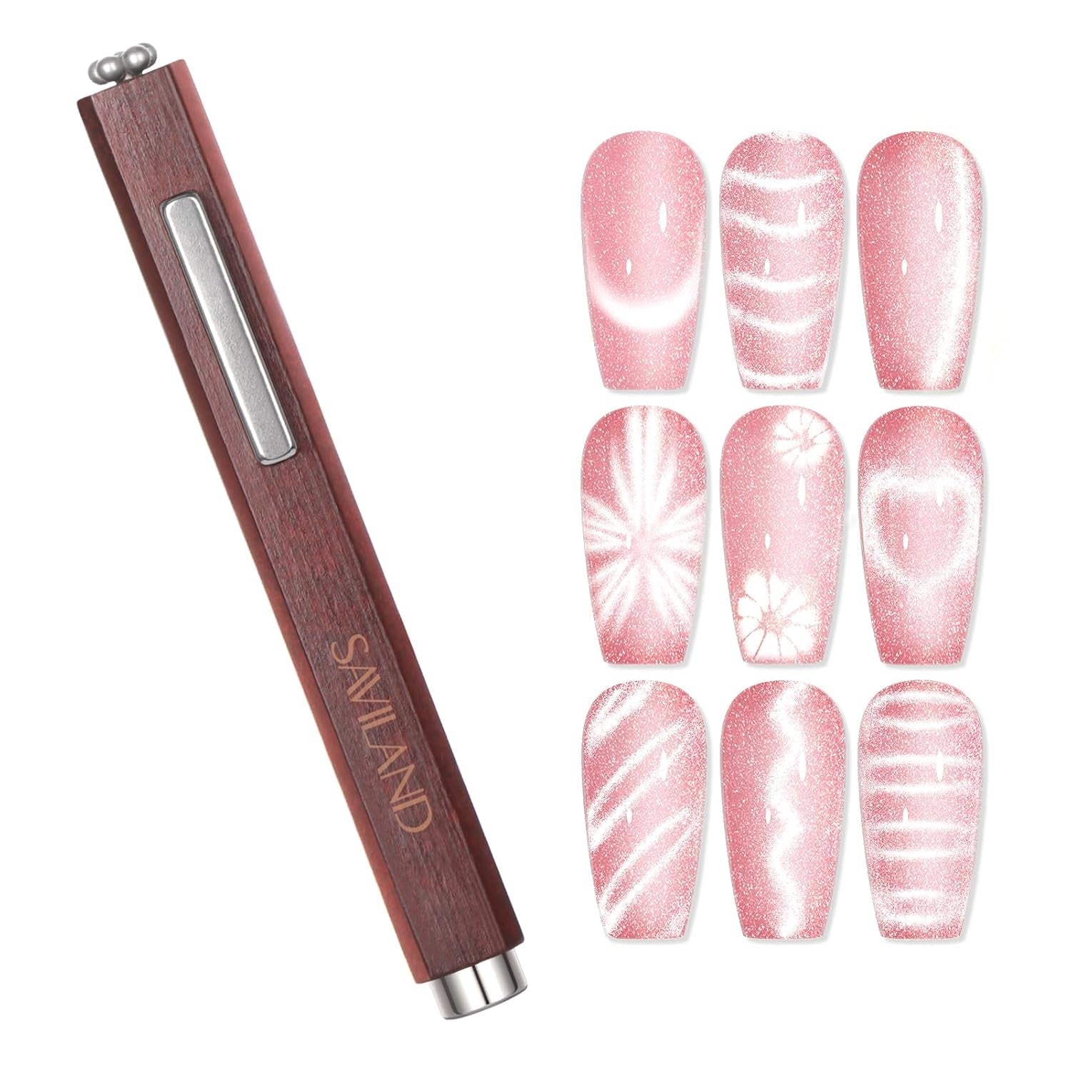 SAVILAND 4X Hochfester Magnet pro kočičí oči pro Nagel: Magnet na nehty 3 v 1 Rund Lange Streifenperle N35 Neodym Ultra Strong Magnet Für Nagellack Präzise 3S Formung Gel pro kočičí oči Nagellack Magnet Magnetstift