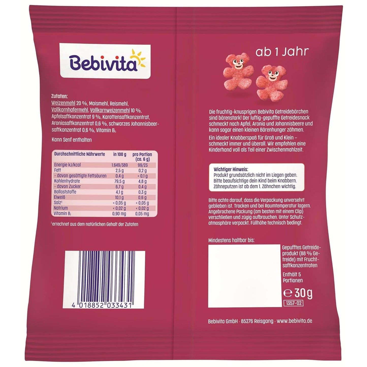 Cereální medvídci se superovocem (9 x 30g) – přesnídávky pro děti od 1 roku, slazené pouze ovocem, ideální zábava pro celou rodinu