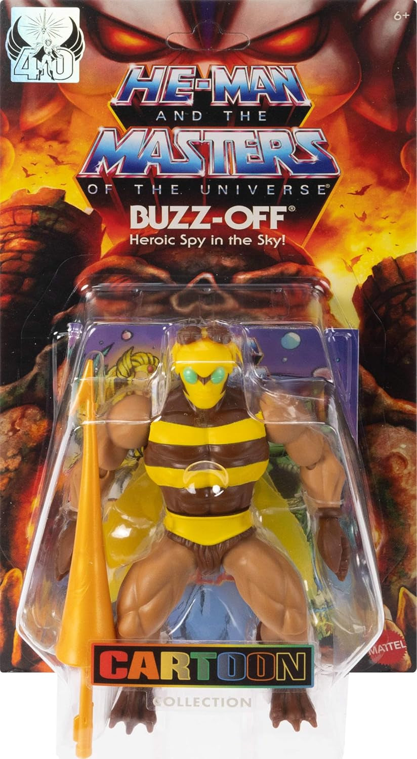 Akční figurka Masters of the Universe Origins Buzz-Off z kolekce kreslených filmů, asi 14 cm vysoká, z televize z 80. let, Včelí vůdce s křídly a brýlemi s oštěpem, Akční figurky JBM88 Naty Shop