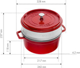 STAUB Gusseisen Bräter/Cocotte, Mit Dämpfeinsatz Aus Edelstahl, Rund 26 Cm, 5,2 L, Aromaregen Funktion Für Optimale Befeuchtung, Für Alle Herdarten Inkl. Induktion & Backofen, Kirschrot, Rot Formy a plechy na pečení Naty Shop