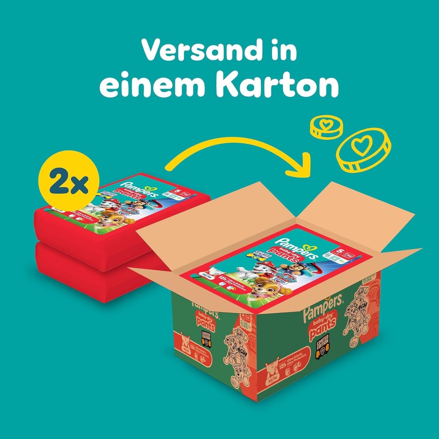 Pampers Baby Dry Pants Diaper Patrol Puppy Edition, velikost 5, plenky 160, 11 kg - 17 kg, nastavení 360° se zarážkou a ochranným systémem
