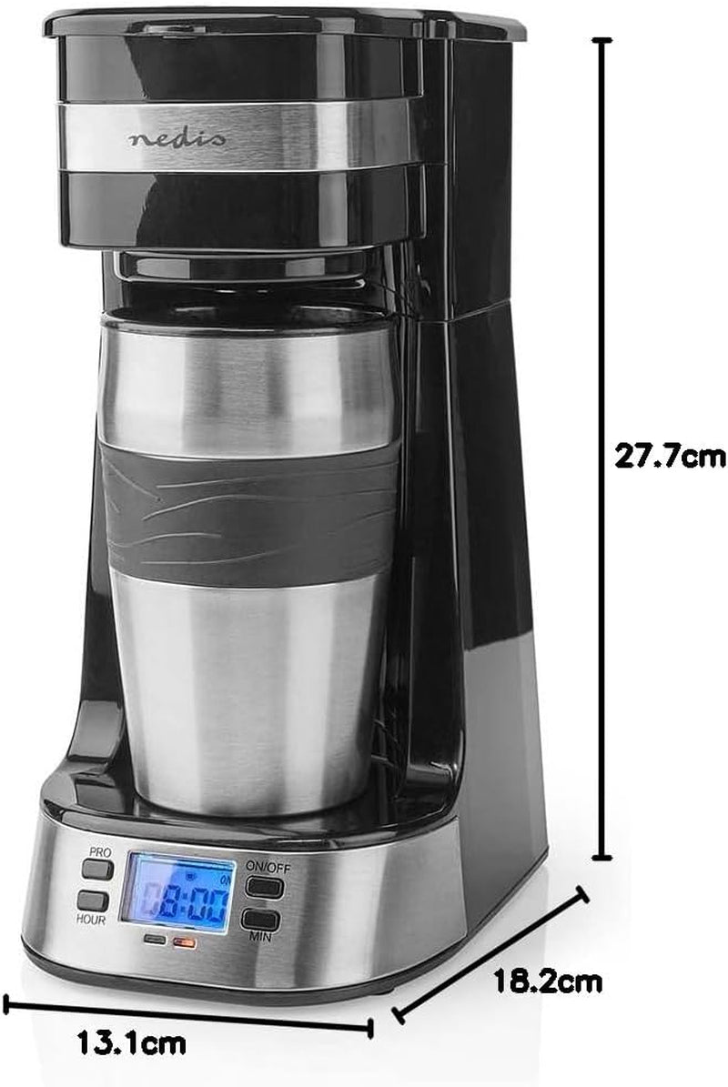 Espressor NEDIS - filtrovaná káva - 0,4 l - 1 šálek - časovač - černá / stříbrná