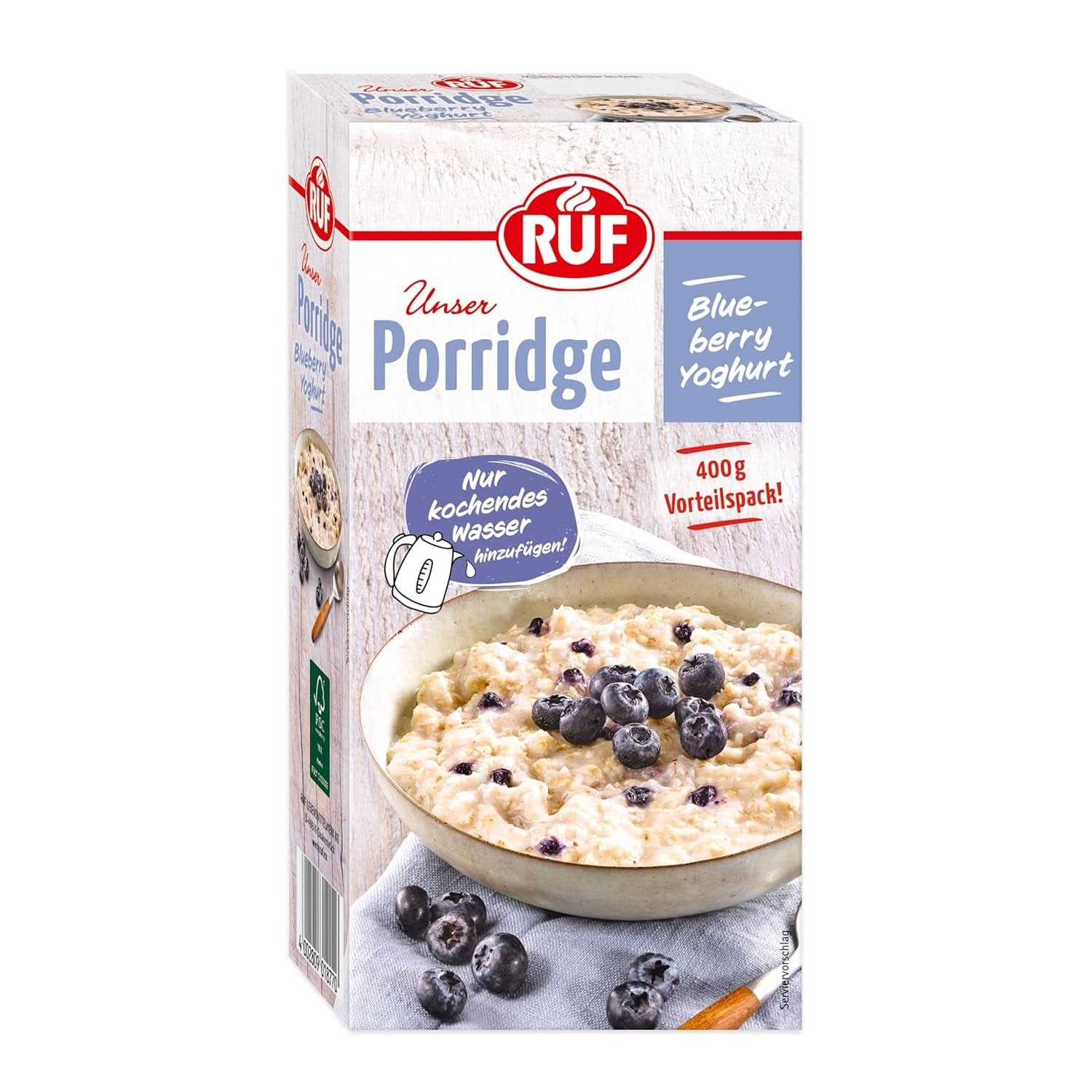 RUF Kaše Apple Cinnamon, s celozrnnými ovesnými vločkami, jemnou skořicovou příchutí a kousky sušených jablek, 400 g Naty Shop Cereals 400 g Jogurt s borůvkami
