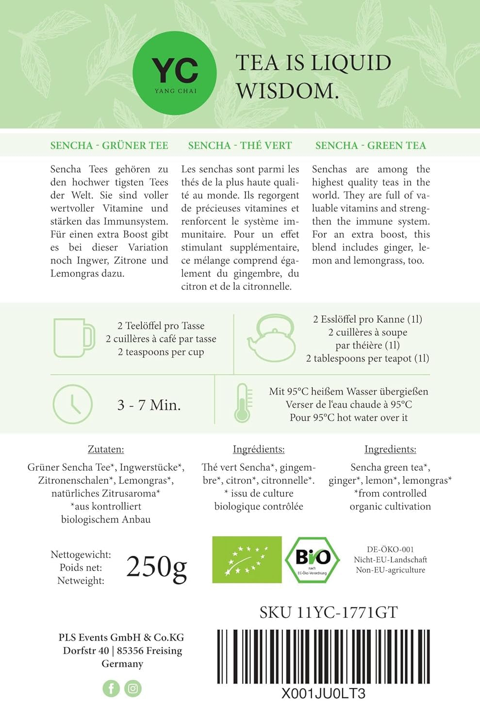 YC Yang Chai Sencha Green Tea BIO 250G - Japonský sypaný čaj s příchutí bergamotu - Originální japonský zelený čaj "Sencha Dynasty" z kontrolovaného ekologického pěstování