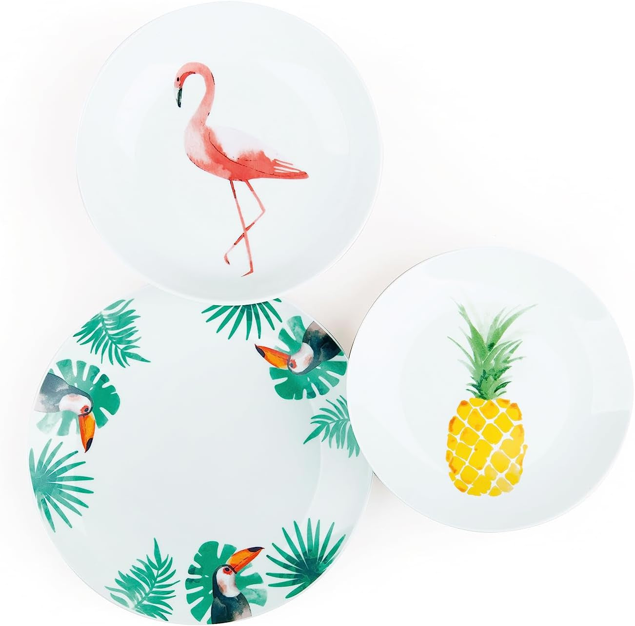 Sada nádobí Excelsa Tropical, 18 kusů, porcelán, bílá s dekorací