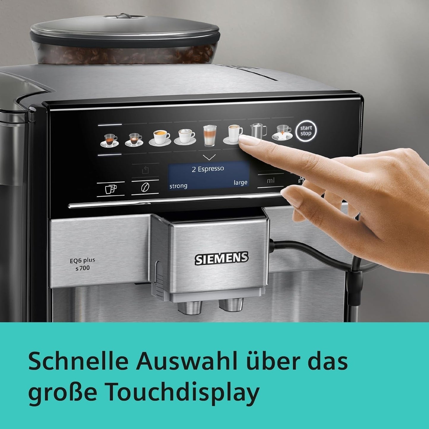 Automatický espresso kávovar Siemens EQ.6 plus s700 TE657503DE, na mnoho kávových specialit, napěňovač mléka, keramický mlýnek, dvojitá funkce kávy, proti vodnímu kameni, automatické čištění párou, 1500 W, nerez