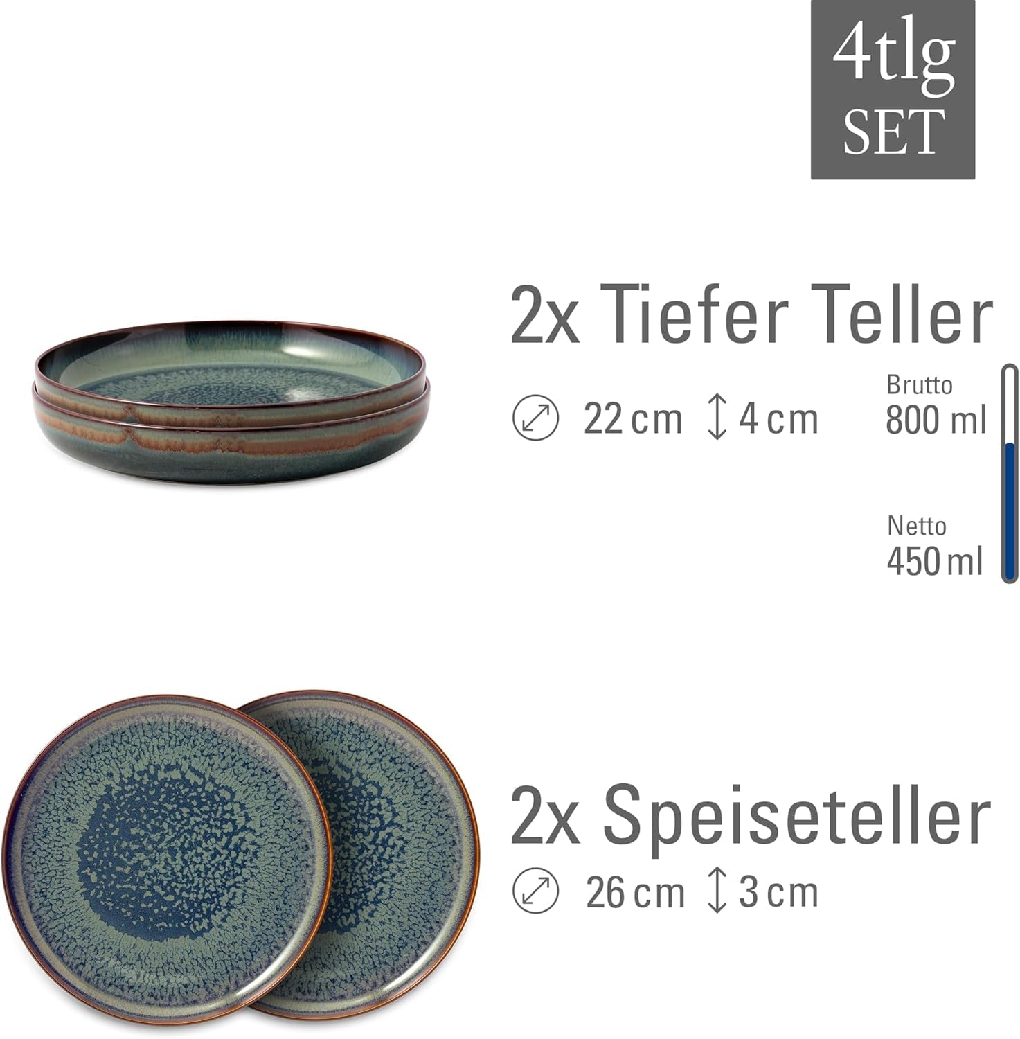 Sada nádobí Crafted Breeze od Villeroy & Boch, 4 kusy, pro 2, zelená