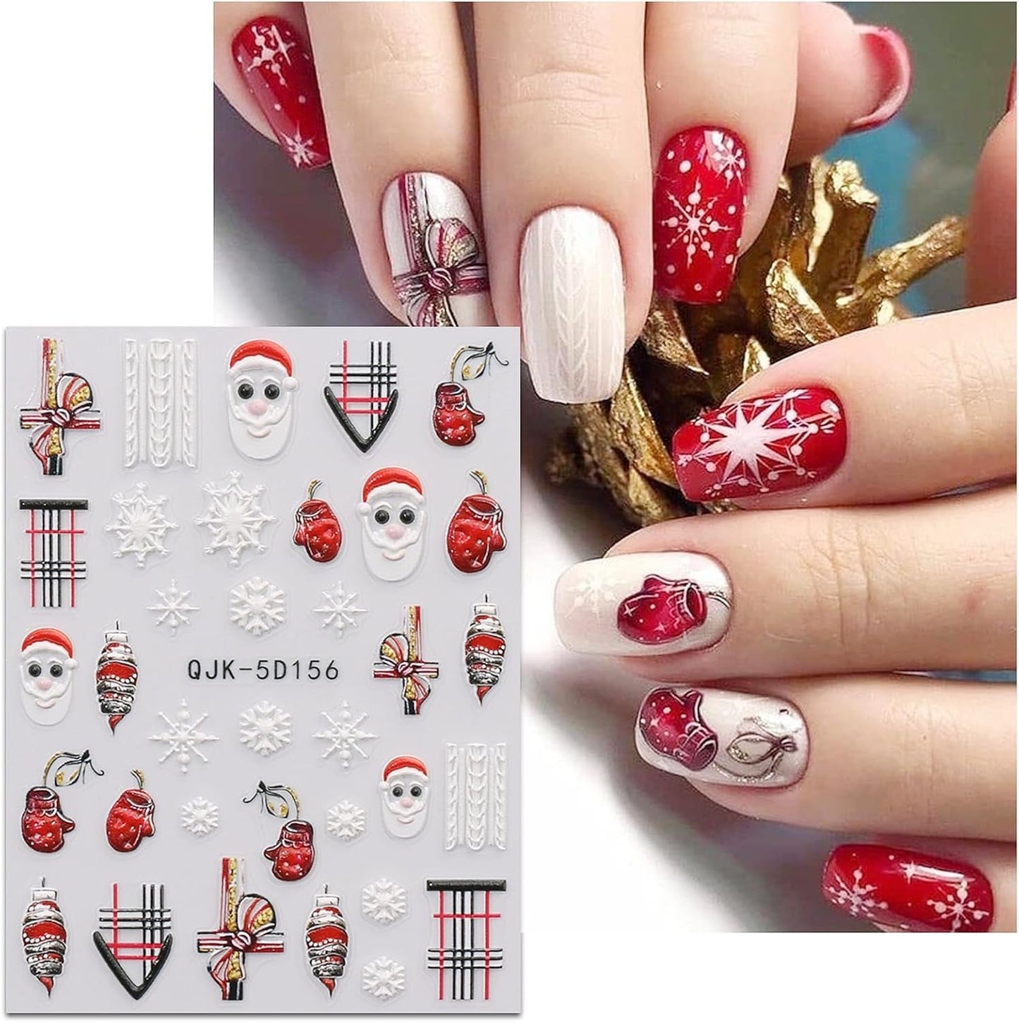 JMEOWIO 3D Nálepka na nehty Weihnachten Nálepka na nehty Selbstklebend Nagelaufkleber 5D Stereoskopisch Schneeflocke Xmas Winterurlaub Niedlich Dekoration Nageldesign Zubehör 4 Blatt