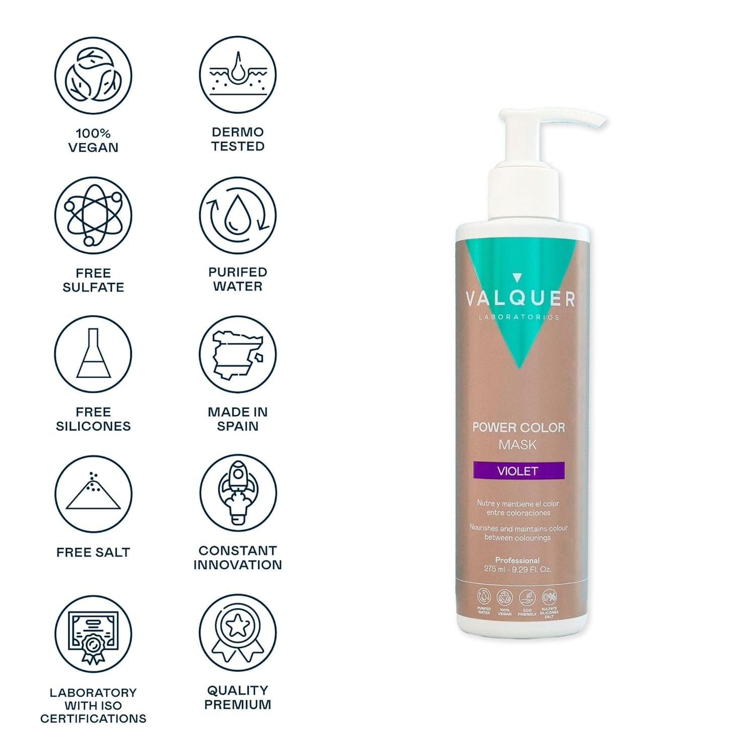 Valquer Power Color Mask veganské složení bez silikonů Dodává vlasům barvu 290 ml fialová Maska na vlasy Naty Shop