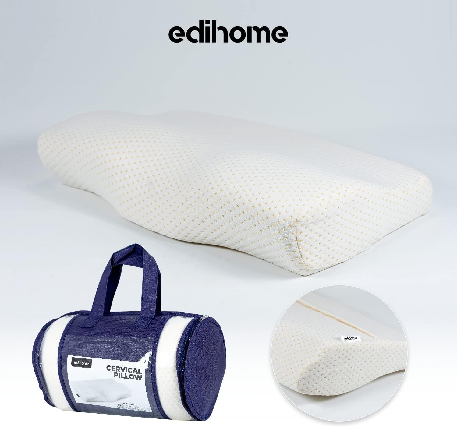 Edihome Polštář na podporu krku Polštář na úlevu od bolesti krku 50 x 30 x 10 cm Polštář na krk z paměťové pěny Ortopedický polštář Ergonomický dvojitý bavlněný potah Hypoalergenní