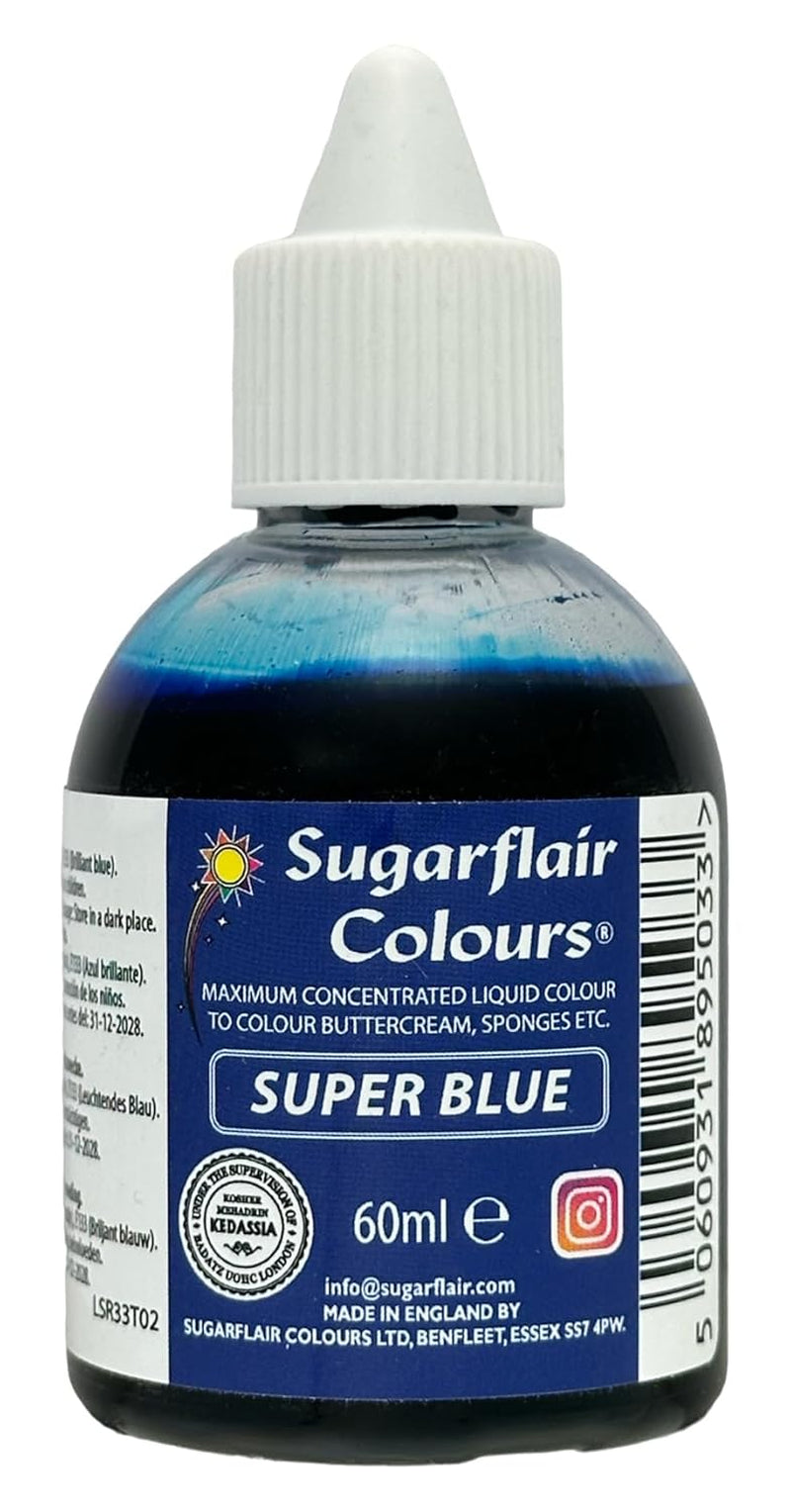 Sugarflair Super Blue Liquid Food Coloring - Vysoce koncentrované potravinářské barvivo pro barvení cukrové pasty, máslového krému, polevy, makronek, ozdob na dorty a dalších - 60 ml