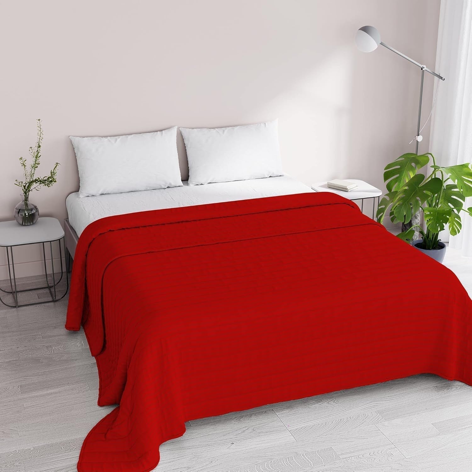 Letní přikrývka Saténové pruhy, polyester, krémová, 260X250 Cm Přikrývky a přikrývky Naty Shop Červená 260X250 Cm