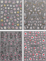 JMEOWIO 3D Nálepka na nehty Blume Nálepka na nehty Selbstklebend Nagelaufkleber 5D Stereoskopické jarní letní květinové dekorace Nageldesign Zubehör 4 Blatt